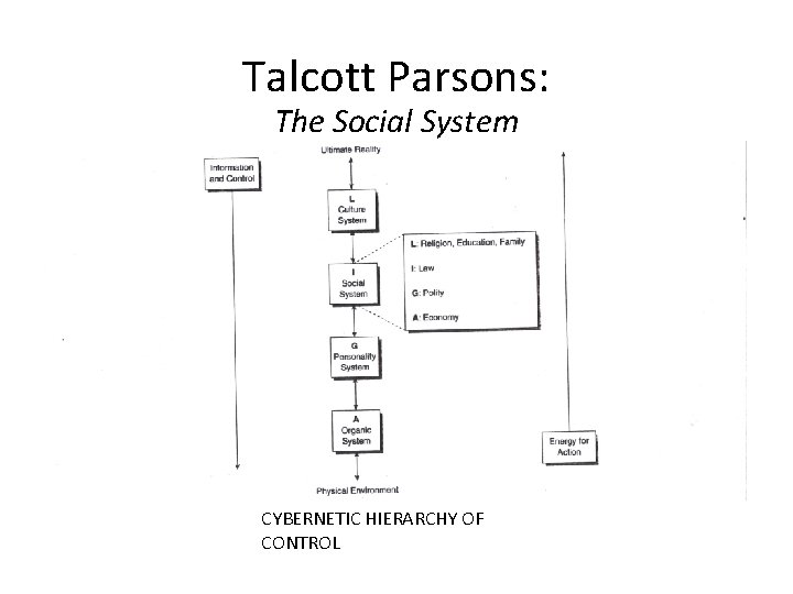Talcott Parsons: The Social System CYBERNETIC HIERARCHY OF CONTROL 