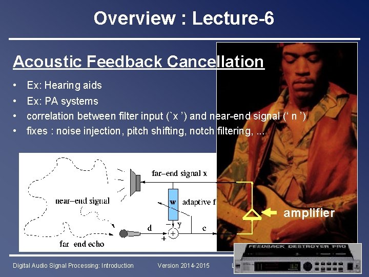 Overview : Lecture-6 Acoustic Feedback Cancellation • • Ex: Hearing aids Ex: PA systems