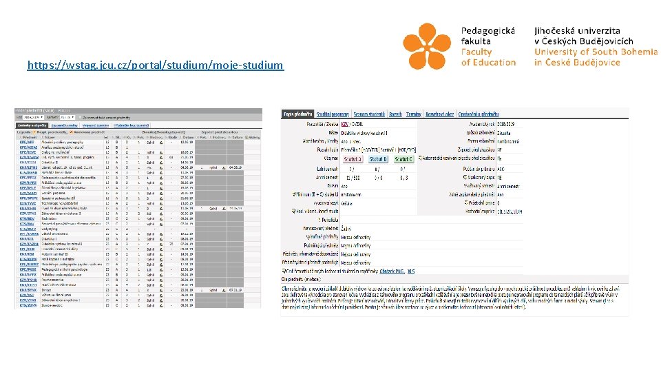 https: //wstag. jcu. cz/portal/studium/moje studium 