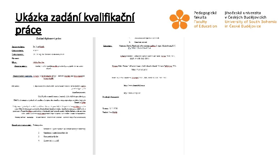 Ukázka zadání kvalifikační práce 