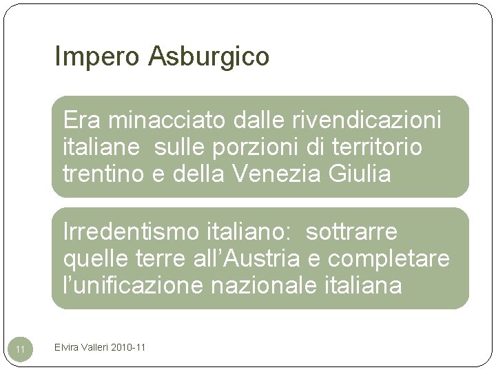 Impero Asburgico Era minacciato dalle rivendicazioni italiane sulle porzioni di territorio trentino e della