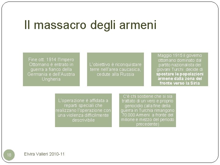 Il massacro degli armeni Fine ott. 1914 l’Impero Ottomano è entrato in guerra a