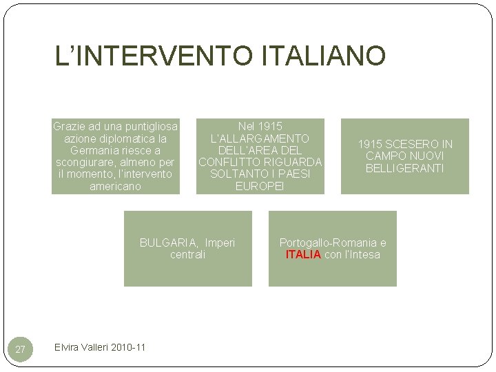 L’INTERVENTO ITALIANO Grazie ad una puntigliosa azione diplomatica la Germania riesce a scongiurare, almeno