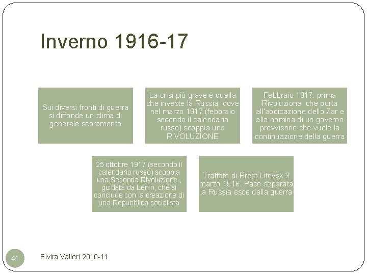 Inverno 1916 -17 Sui diversi fronti di guerra si diffonde un clima di generale
