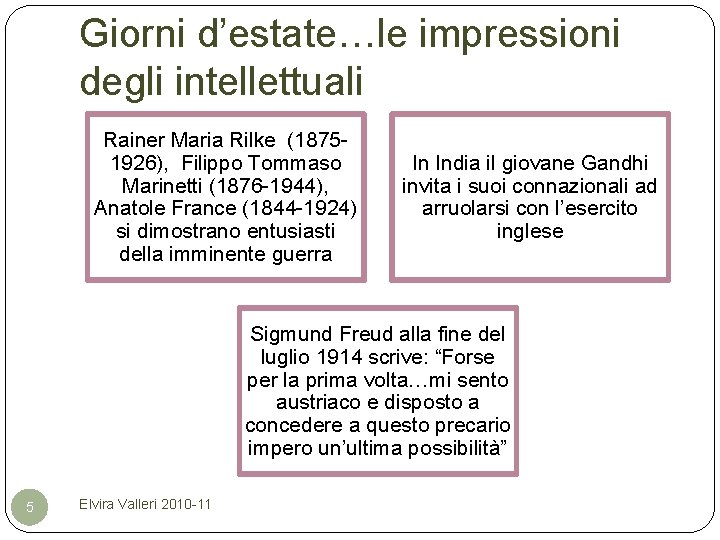Giorni d’estate…le impressioni degli intellettuali Rainer Maria Rilke (18751926), Filippo Tommaso Marinetti (1876 -1944),