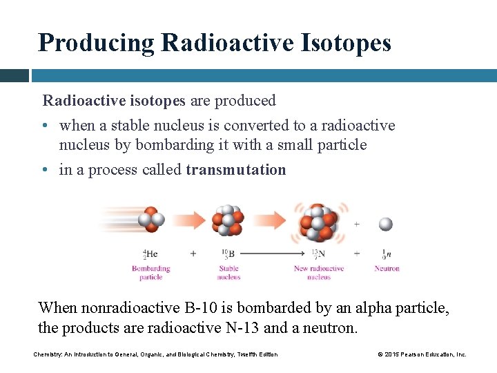 Producing Radioactive Isotopes Radioactive isotopes are produced • when a stable nucleus is converted