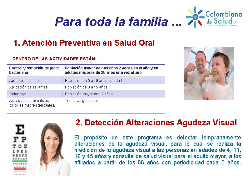 Para toda la familia. . . 1. Atención Preventiva en Salud Oral DENTRO DE
