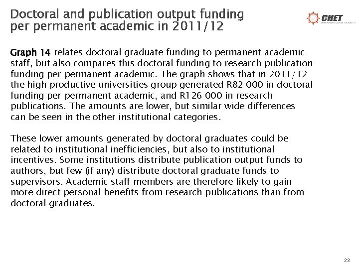 Doctoral and publication output funding permanent academic in 2011/12 Graph 14 relates doctoral graduate