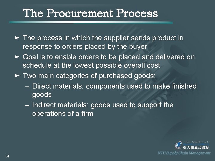 The Procurement Process ► The process in which the supplier sends product in response