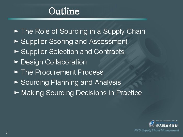 Outline ► The Role of Sourcing in a Supply Chain ► Supplier Scoring and