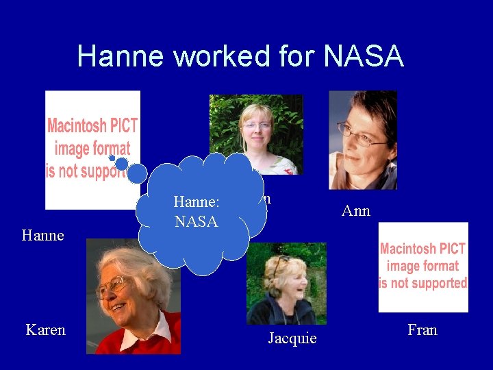 Hanne worked for NASA Hanne Karen Hanne: Kerstin NASA Jacquie Ann Fran Hanne worked for NASA Hanne Karen Hanne: Kerstin NASA Jacquie Ann Fran