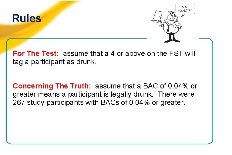 Rules For The Test: assume that a 4 or above on the FST will