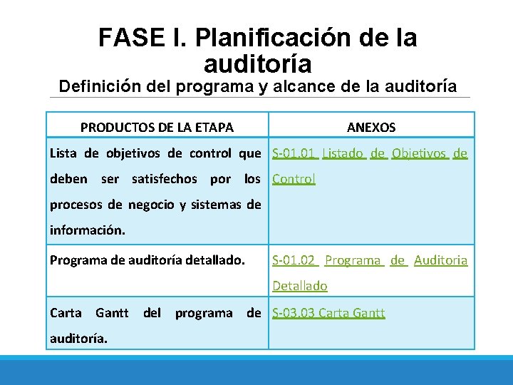 FASE I. Planificación de la auditoría Definición del programa y alcance de la auditoría