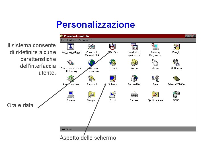 Personalizzazione Il sistema consente di ridefinire alcune caratteristiche dell’interfaccia utente. Ora e data Aspetto Personalizzazione Il sistema consente di ridefinire alcune caratteristiche dell’interfaccia utente. Ora e data Aspetto