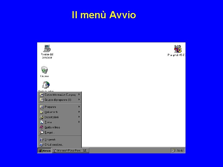 Il menù Avvio Il menù Avvio