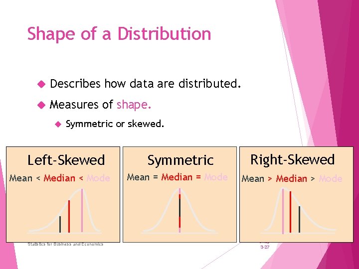 Shape of a Distribution Describes how data are distributed. Measures of shape. Symmetric or