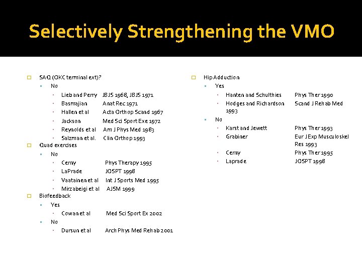 Selectively Strengthening the VMO � � � SAQ (OKC terminal ext)? No ▪ Lieb