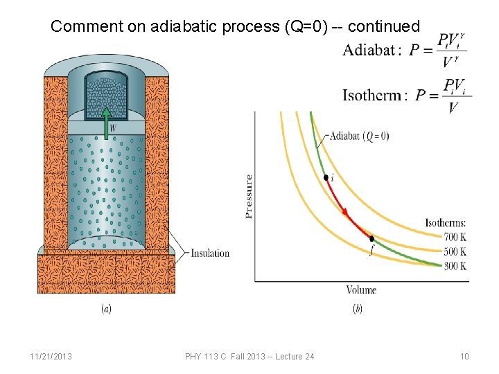 Comment on adiabatic process (Q=0) -- continued 11/21/2013 PHY 113 C Fall 2013 --