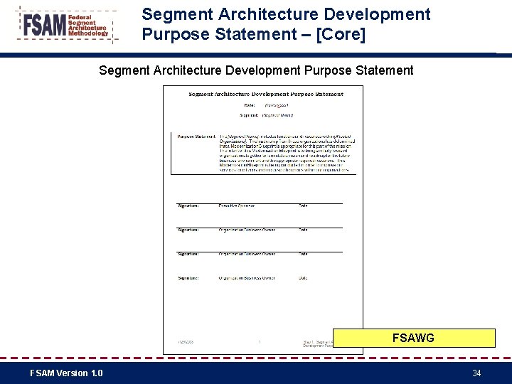 Segment Architecture Development Purpose Statement – [Core] Segment Architecture Development Purpose Statement FSAWG FSAM