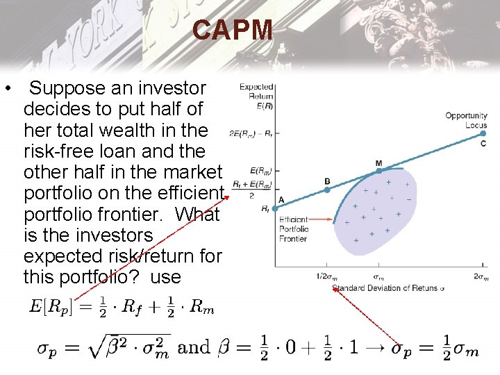 CAPM • Suppose an investor decides to put half of her total wealth in