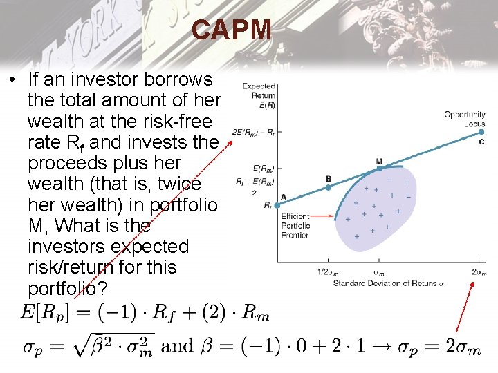 CAPM • If an investor borrows the total amount of her wealth at the