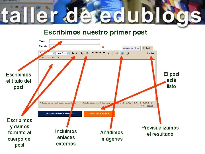 Escribimos nuestro primer post El post está listo Escribimos el título del post Escribimos