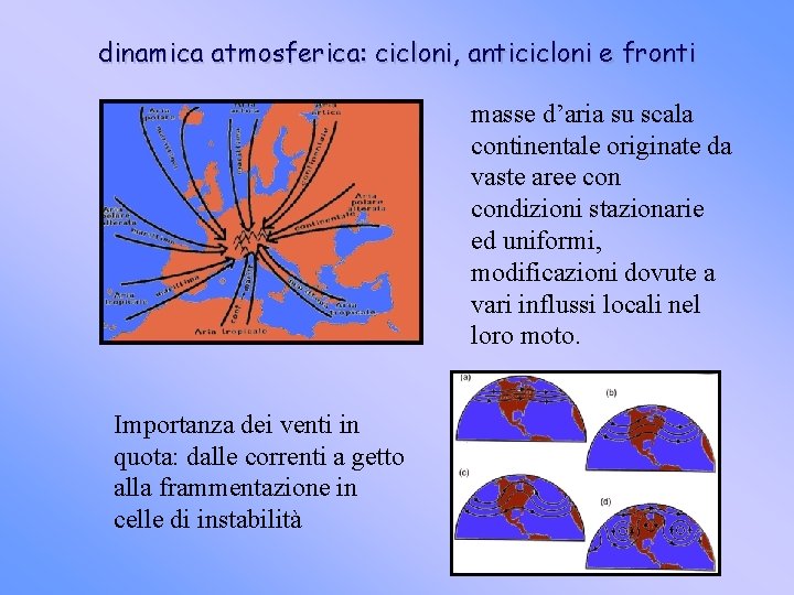 dinamica atmosferica: cicloni, anticicloni e fronti masse d’aria su scala continentale originate da vaste