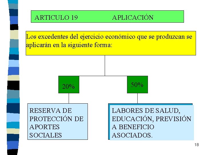 ARTICULO 19 APLICACIÓN Los excedentes del ejercicio económico que se produzcan se aplicarán en