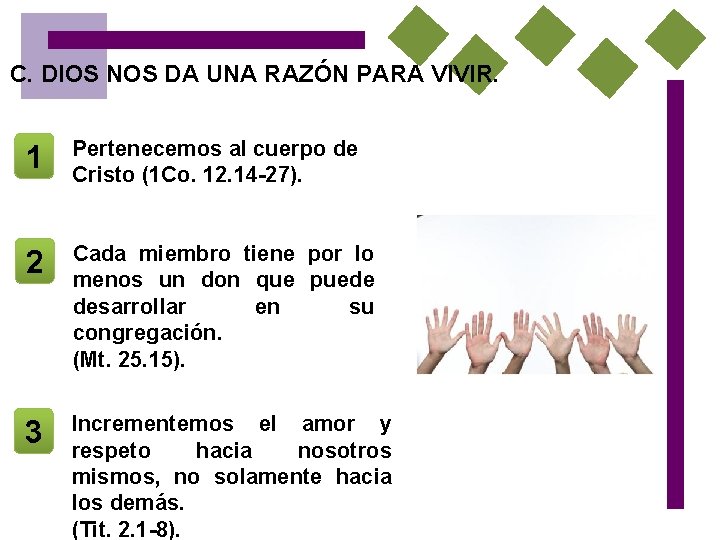 C. DIOS NOS DA UNA RAZÓN PARA VIVIR. 1 Pertenecemos al cuerpo de Cristo
