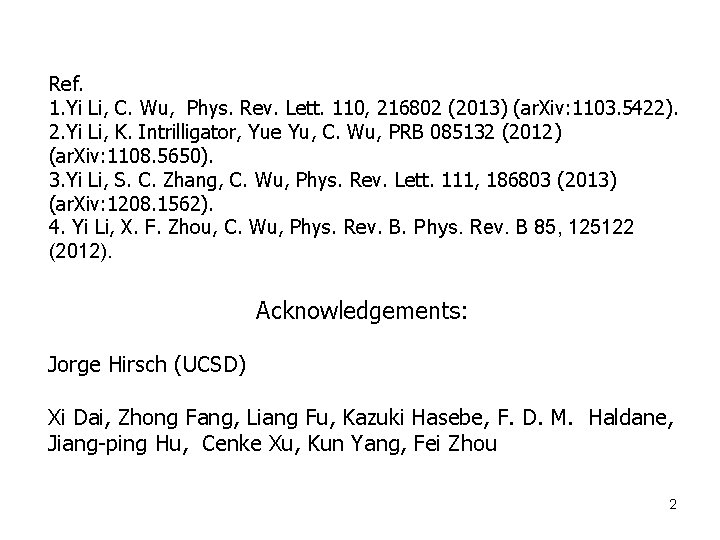 Ref. 1. Yi Li, C. Wu, Phys. Rev. Lett. 110, 216802 (2013) (ar. Xiv: