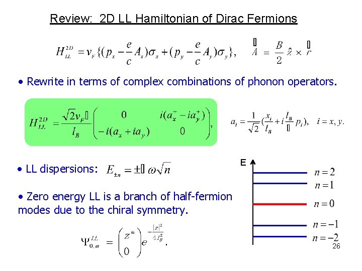 Review: 2 D LL Hamiltonian of Dirac Fermions • Rewrite in terms of complex