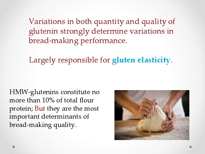 Variations in both quantity and quality of glutenin strongly determine variations in bread-making performance.