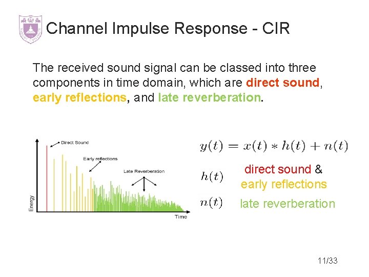 Channel Impulse Response - CIR The received sound signal can be classed into three