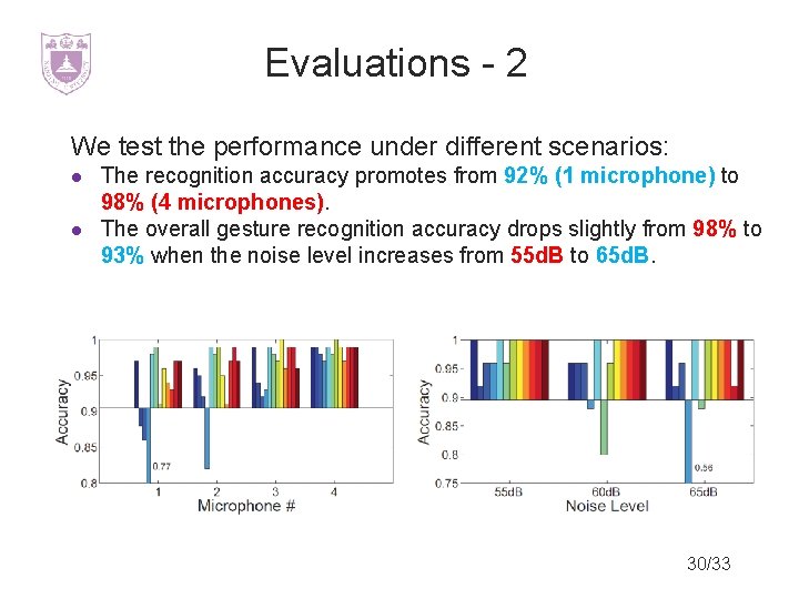 Evaluations - 2 We test the performance under different scenarios: l l The recognition