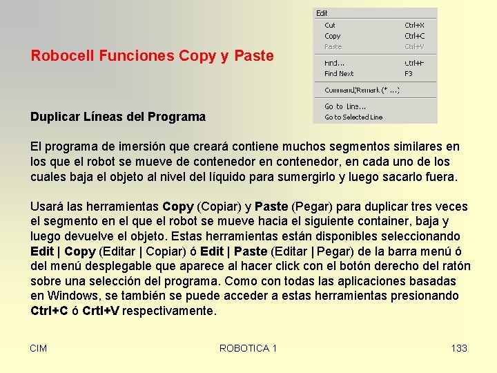 Robocell Funciones Copy y Paste Duplicar Líneas del Programa El programa de imersión que