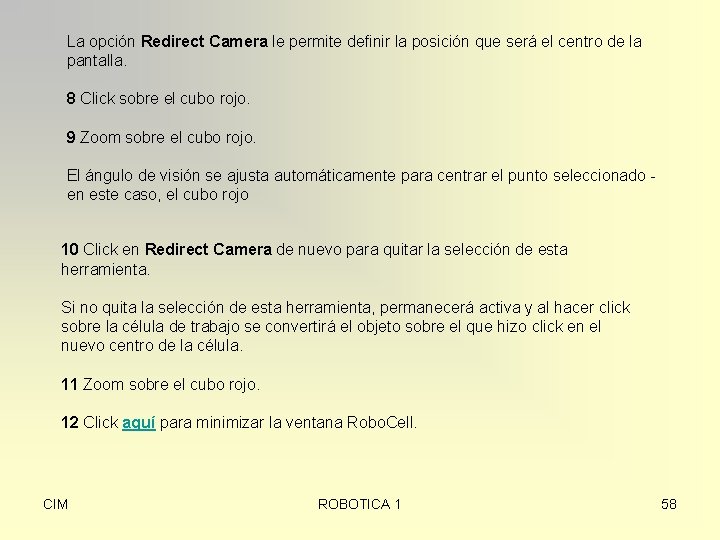 La opción Redirect Camera le permite definir la posición que será el centro de