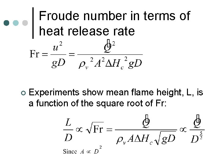 Froude number in terms of heat release rate ¢ Experiments show mean flame height,
