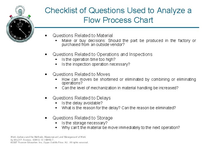 Checklist of Questions Used to Analyze a Flow Process Chart § Questions Related to