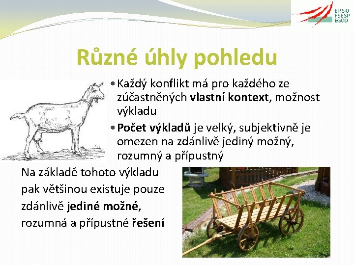 Různé úhly pohledu • Každý konflikt má pro každého ze zúčastněných vlastní kontext, možnost