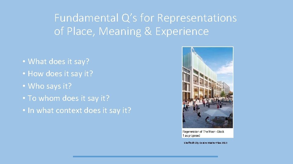 Fundamental Q’s for Representations of Place, Meaning & Experience • What does it say?