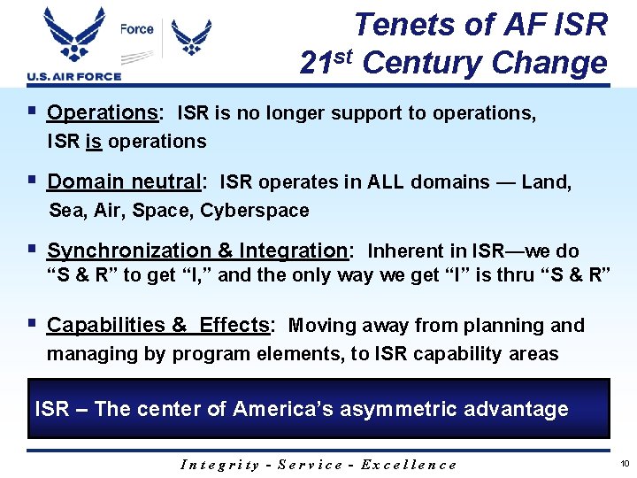 Tenets of AF ISR 21 st Century Change § Operations: ISR is no longer