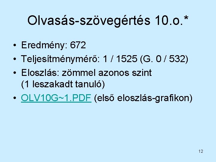 Olvasás-szövegértés 10. o. * • Eredmény: 672 • Teljesítménymérő: 1 / 1525 (G. 0