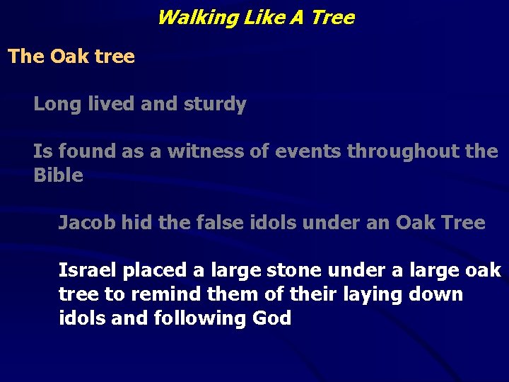 Walking Like A Tree The Oak tree Long lived and sturdy Is found as