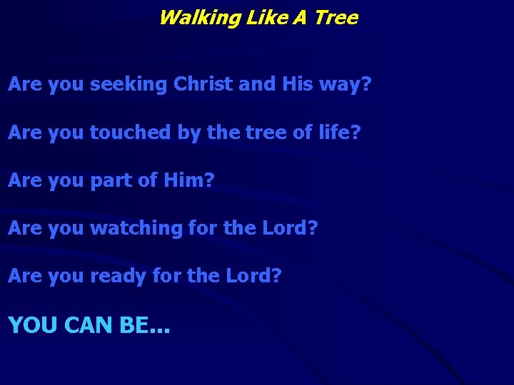 Walking Like A Tree Are you seeking Christ and His way? Are you touched