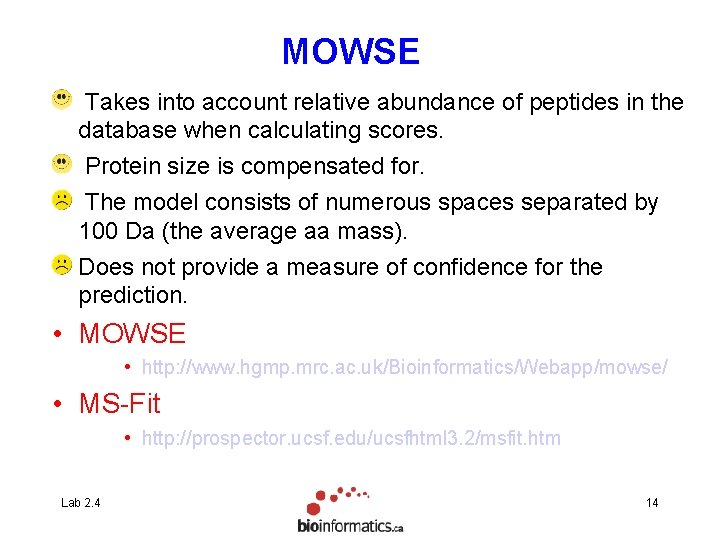 MOWSE Takes into account relative abundance of peptides in the database when calculating scores.