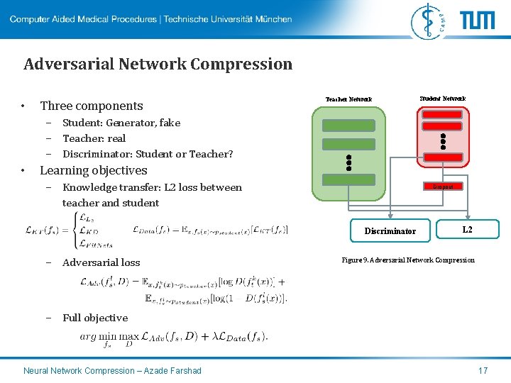 Adversarial Network Compression • Three components Teacher Network Student Network – Student: Generator, fake