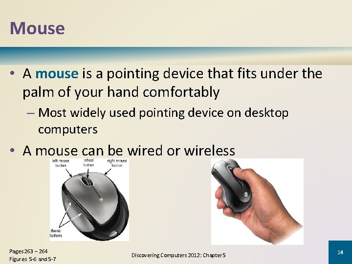 Mouse • A mouse is a pointing device that fits under the palm of