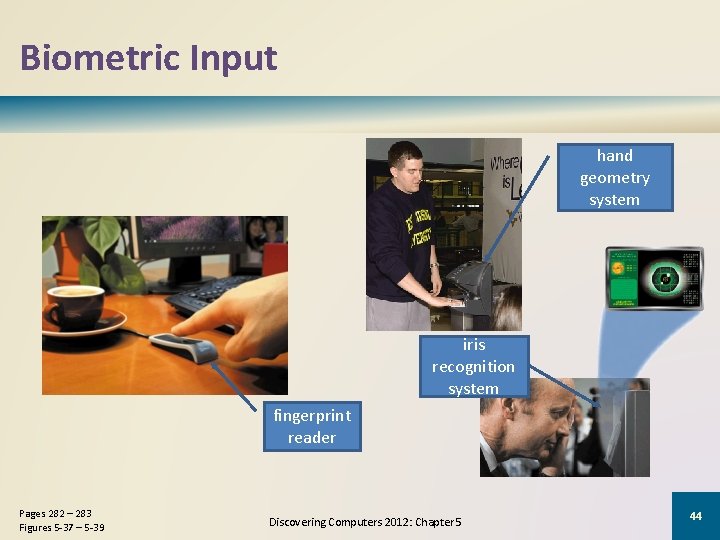 Biometric Input hand geometry system iris recognition system fingerprint reader Pages 282 – 283