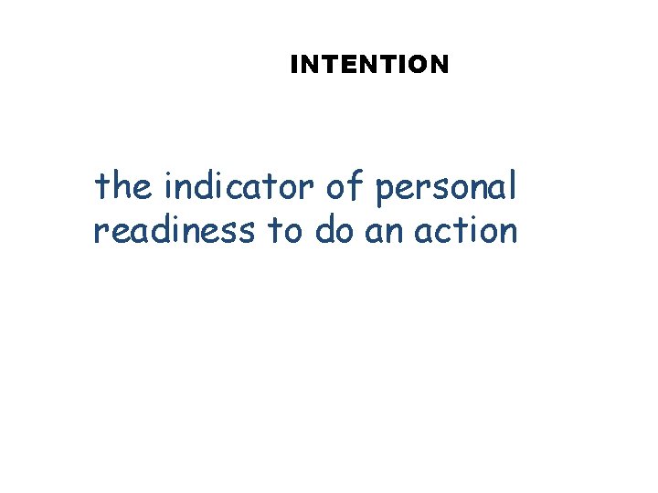 INTENTION the indicator of personal readiness to do an action 