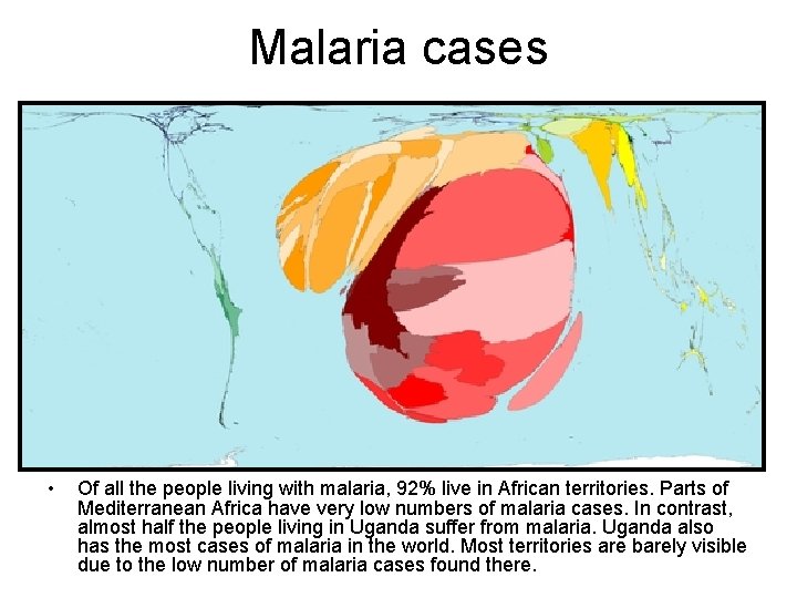 Malaria cases • Of all the people living with malaria, 92% live in African
